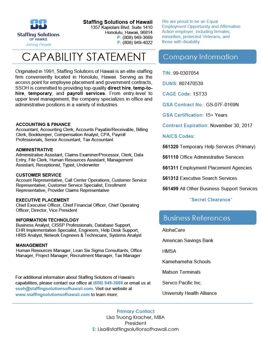 39 Effective Capability Statement Templates (+ Examples) ᐅ With Regard To Capability Statement Template Word