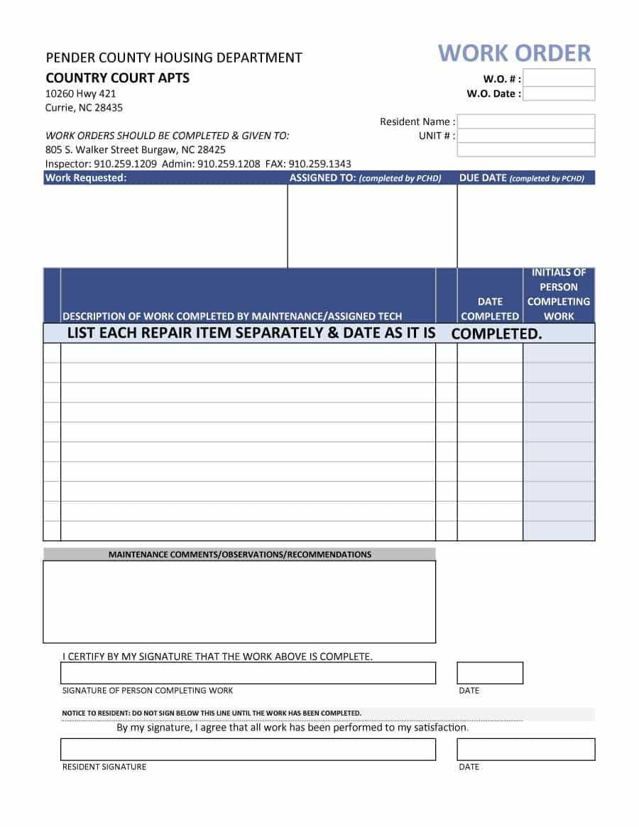 39+ Work Order Templates Download – Pdf Work Order Format! In Maintenance Job Card Template