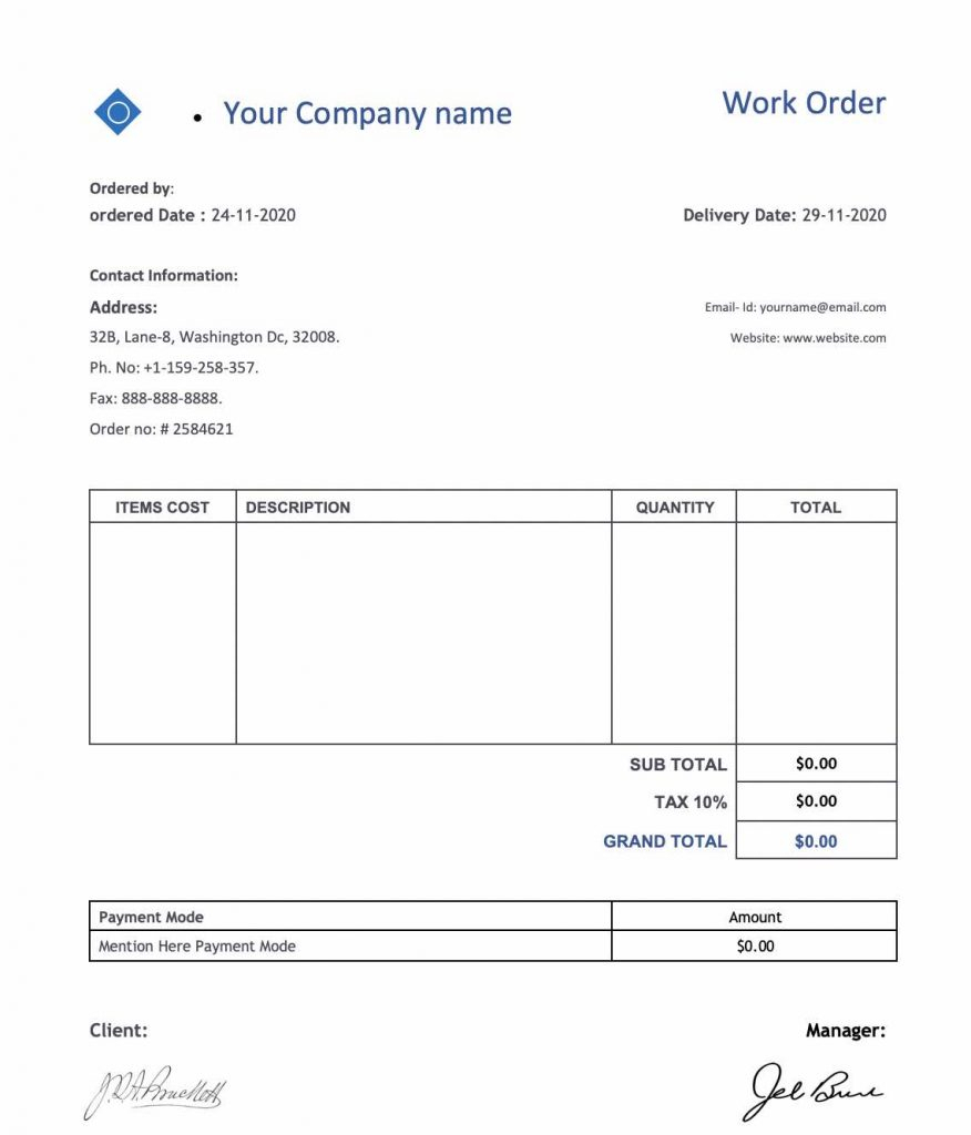 39+ Work Order Templates Download – Pdf Work Order Format! Within Service Job Card Template