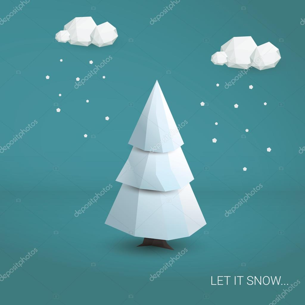 3D Low Poly Christmas Tree Card Template. Traditional In 3D Christmas Tree Card Template