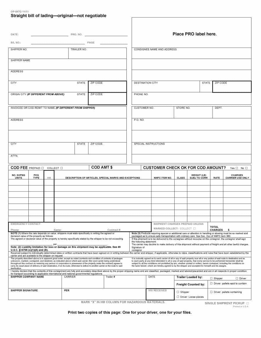 40 Free Bill Of Lading Forms & Templates ᐅ Template Lab In Blank Bol Template