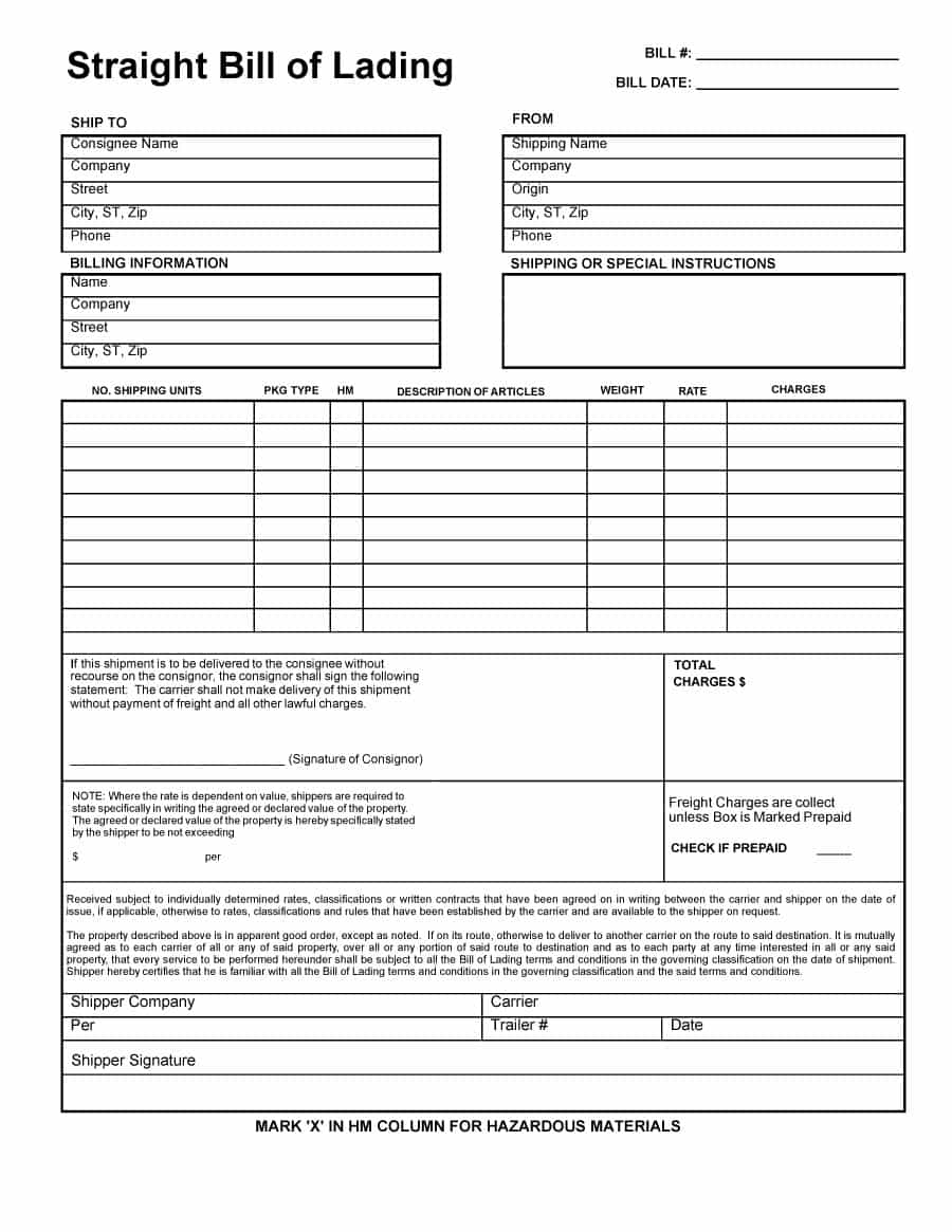 40 Free Bill Of Lading Forms & Templates ᐅ Template Lab Pertaining To Blank Bol Template