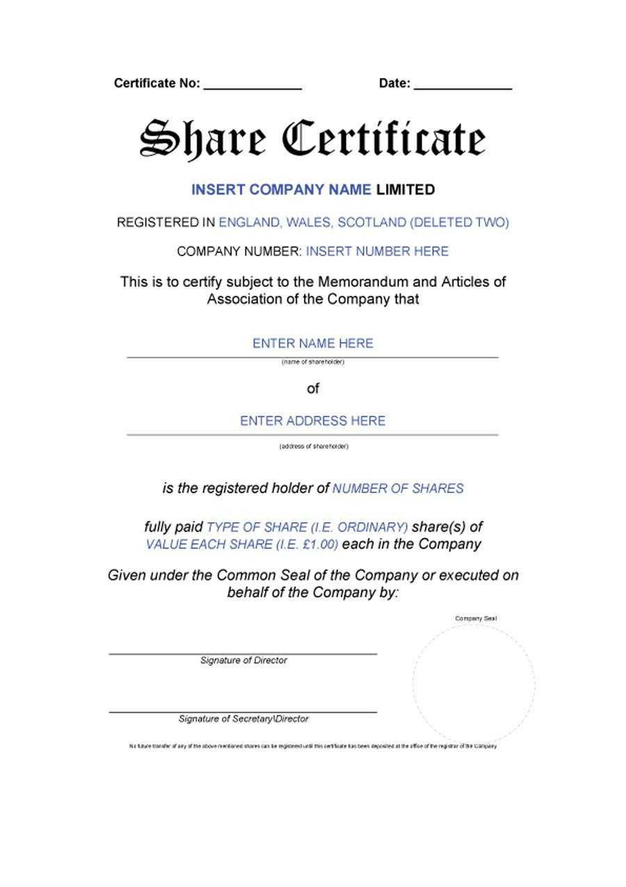 40+ Free Stock Certificate Templates (Word, Pdf) ᐅ Template Lab For Shareholding Certificate Template