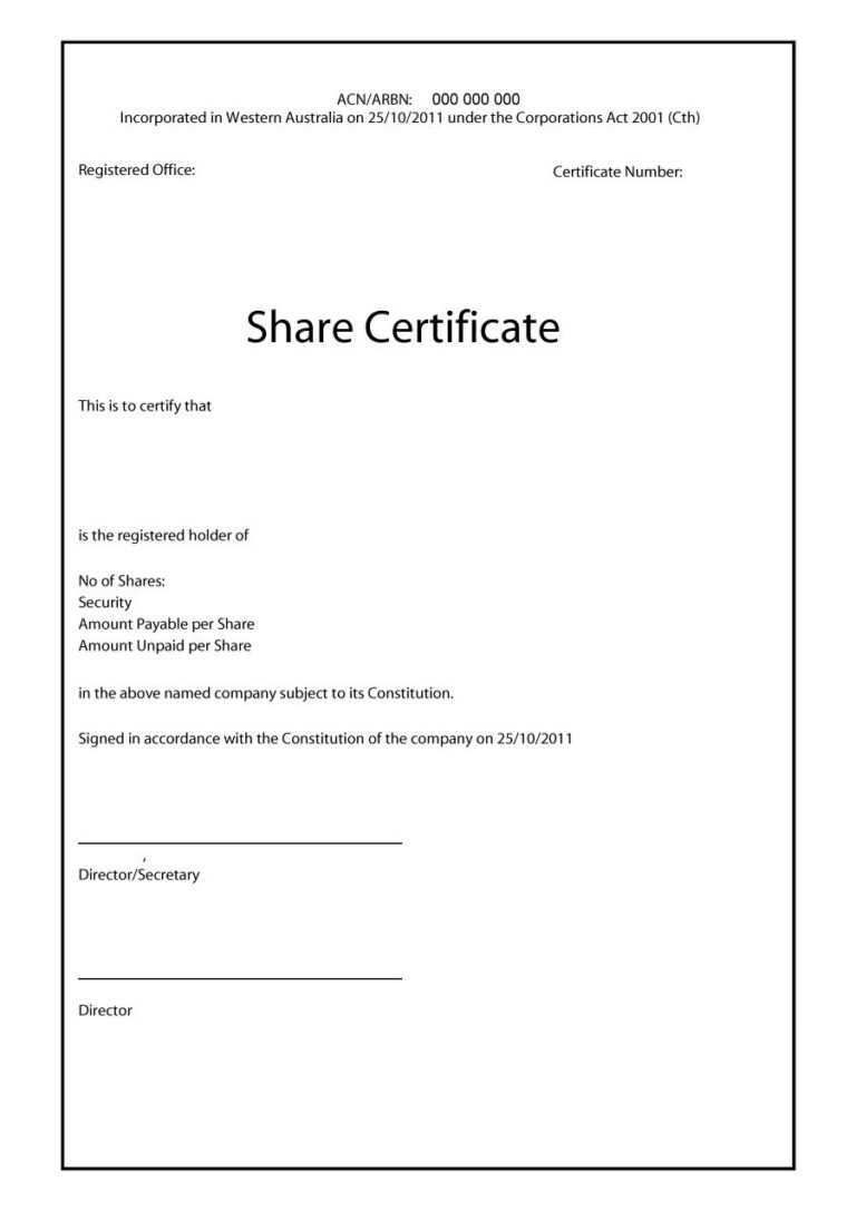 Shareholding Certificate Template