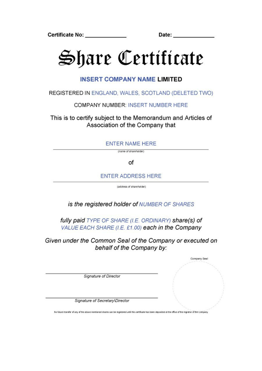 40+ Free Stock Certificate Templates (Word, Pdf) ᐅ Template Lab Within Template Of Share Certificate