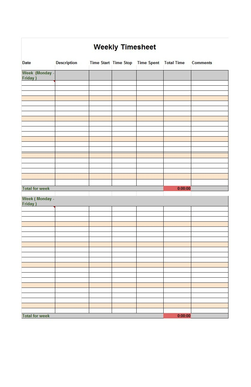 40 Free Timesheet Templates [In Excel] ᐅ Template Lab With Weekly Time Card Template Free