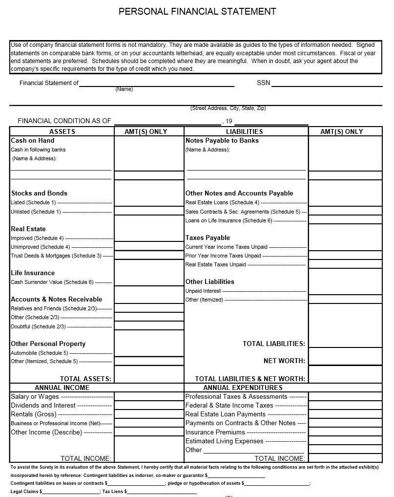 40+ Personal Financial Statement Templates & Forms ᐅ Pertaining To Blank Personal Financial Statement Template