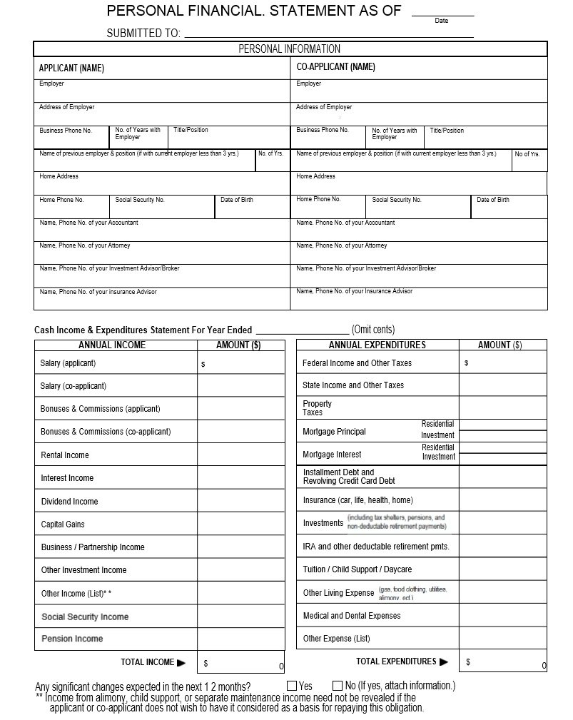 40+ Personal Financial Statement Templates & Forms ᐅ With Blank Personal Financial Statement Template
