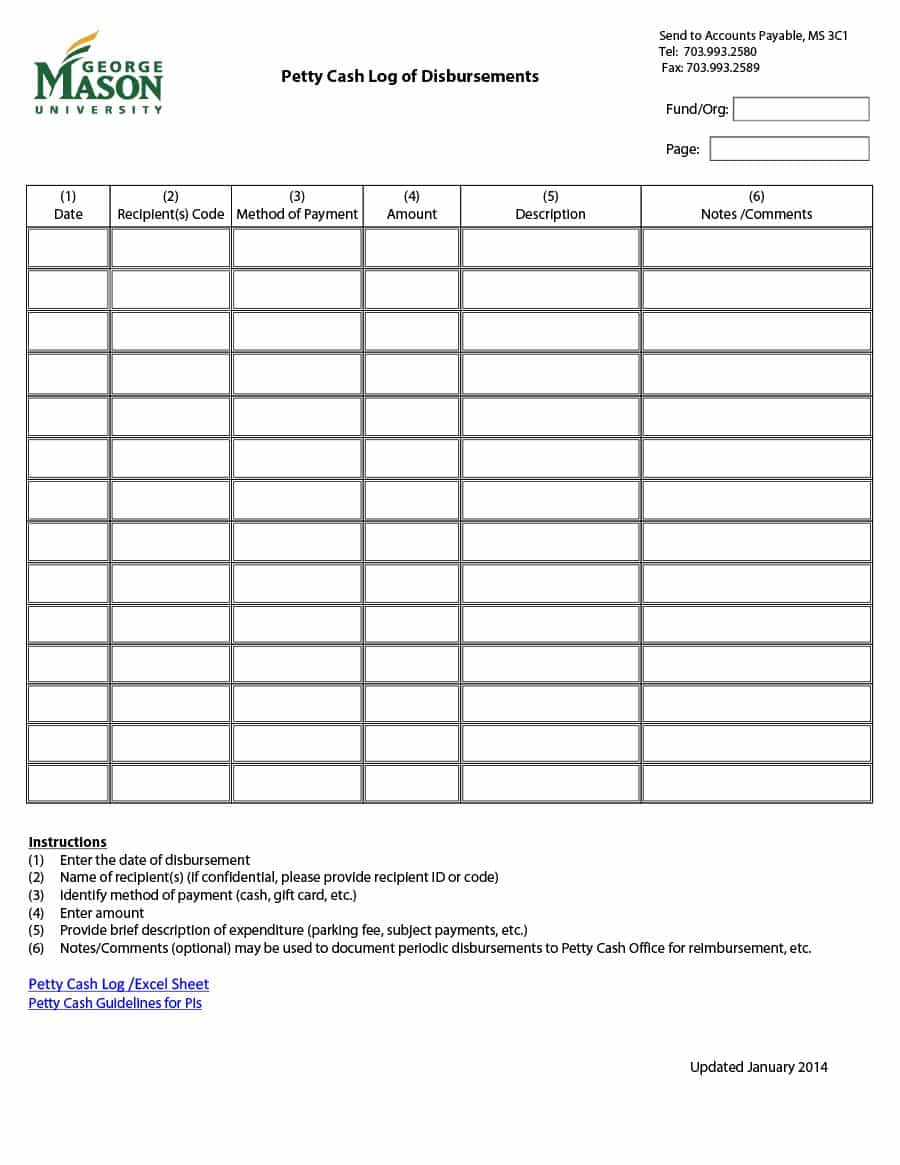 40 Petty Cash Log Templates & Forms [Excel, Pdf, Word] ᐅ Throughout Gift Certificate Log Template