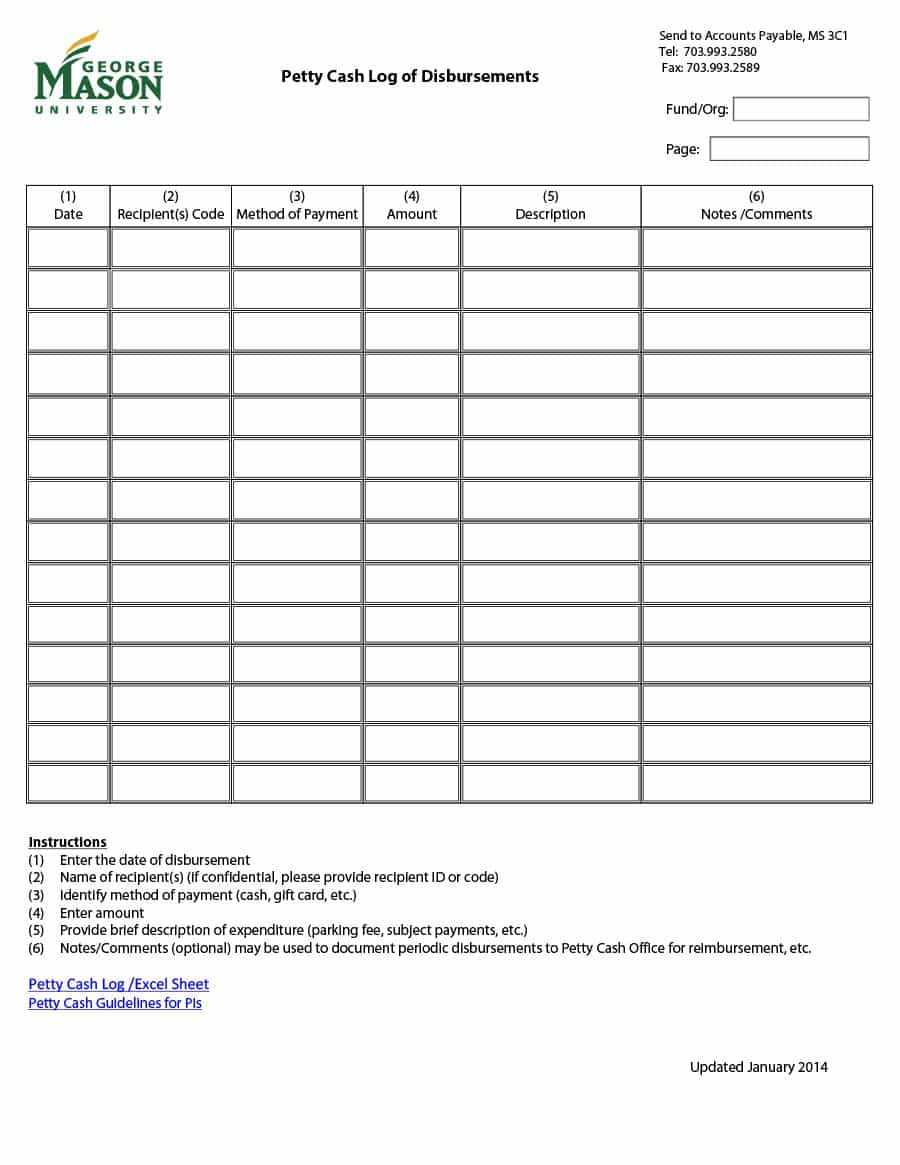 40 Petty Cash Log Templates & Forms [Excel, Pdf, Word] ᐅ Throughout Gift Certificate Log Template