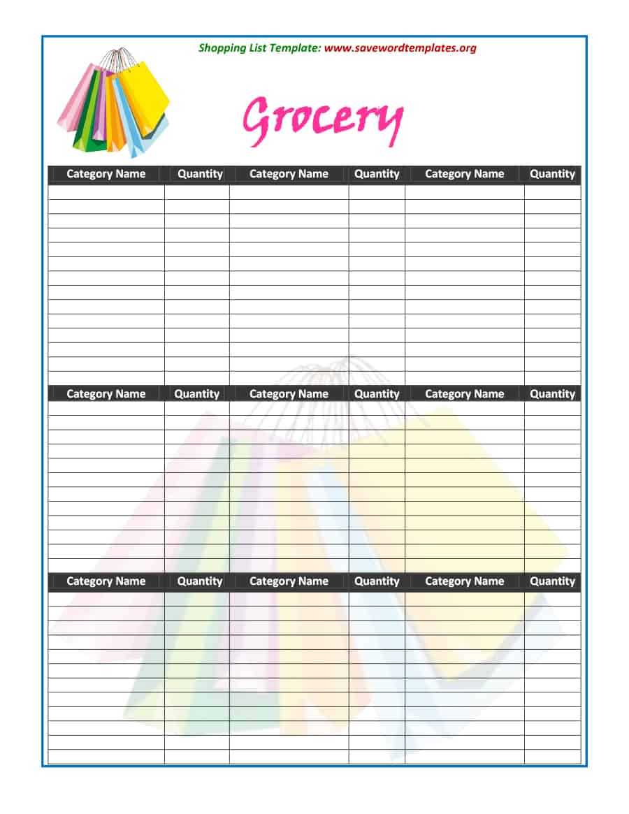 40+ Printable Grocery List Templates (Shopping List) ᐅ Regarding Blank Grocery Shopping List Template