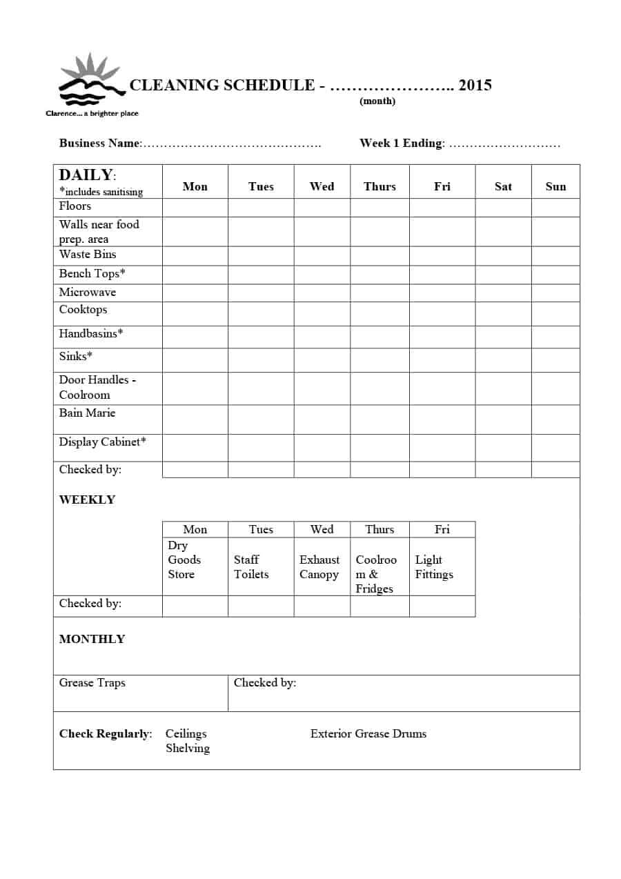 40 Printable House Cleaning Checklist Templates ᐅ Template Lab Inside Blank Cleaning Schedule Template