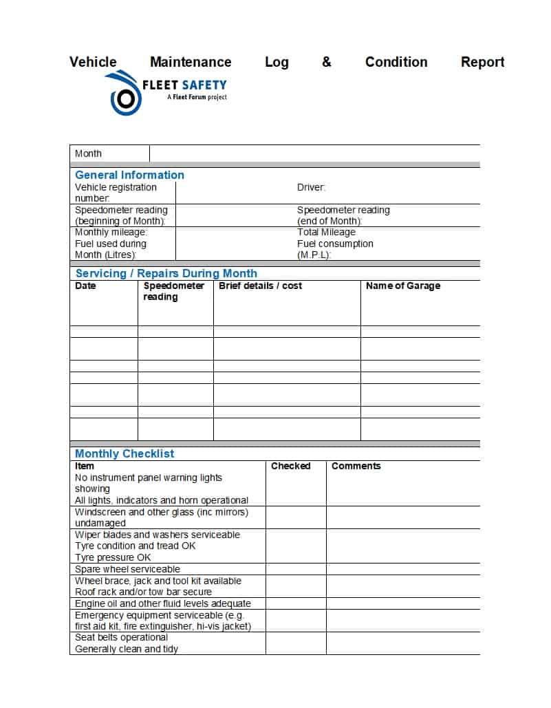 40 Printable Vehicle Maintenance Log Templates ᐅ Template Lab Pertaining To Equipment Fault Report Template