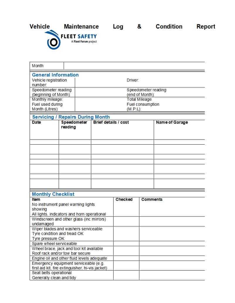 40 Printable Vehicle Maintenance Log Templates ᐅ Template Lab With Regard To Fleet Report Template