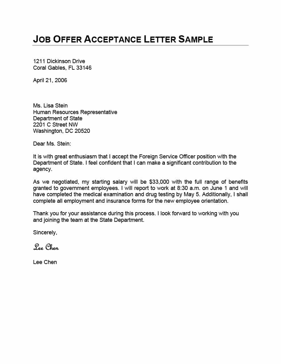 40 Professional Job Offer Acceptance Letter & Email Within Modified Block Letter Template Word