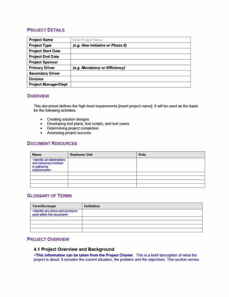 Business Requirement Document Template Simple