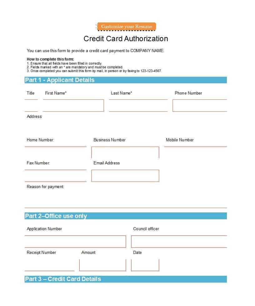 41 Credit Card Authorization Forms Templates {Ready To Use} For Credit Card Authorisation Form Template Australia