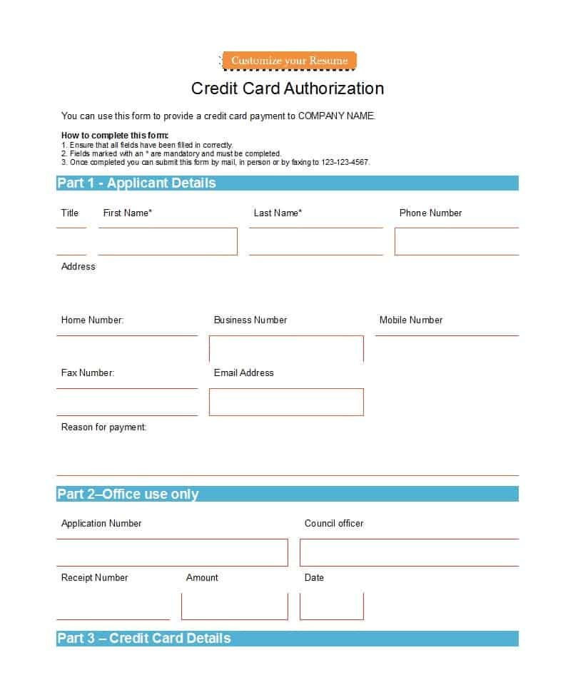 41 Credit Card Authorization Forms Templates {Ready To Use} In Credit Card Payment Slip Template