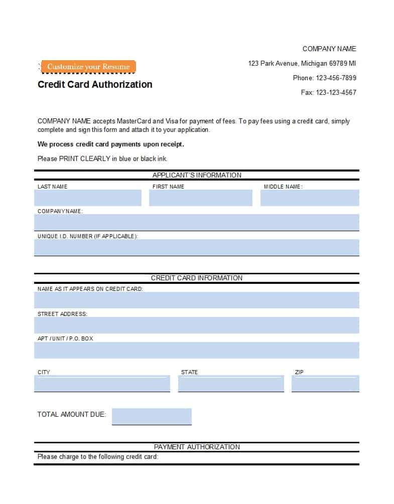 41 Credit Card Authorization Forms Templates {Ready To Use} In Order Form With Credit Card Template
