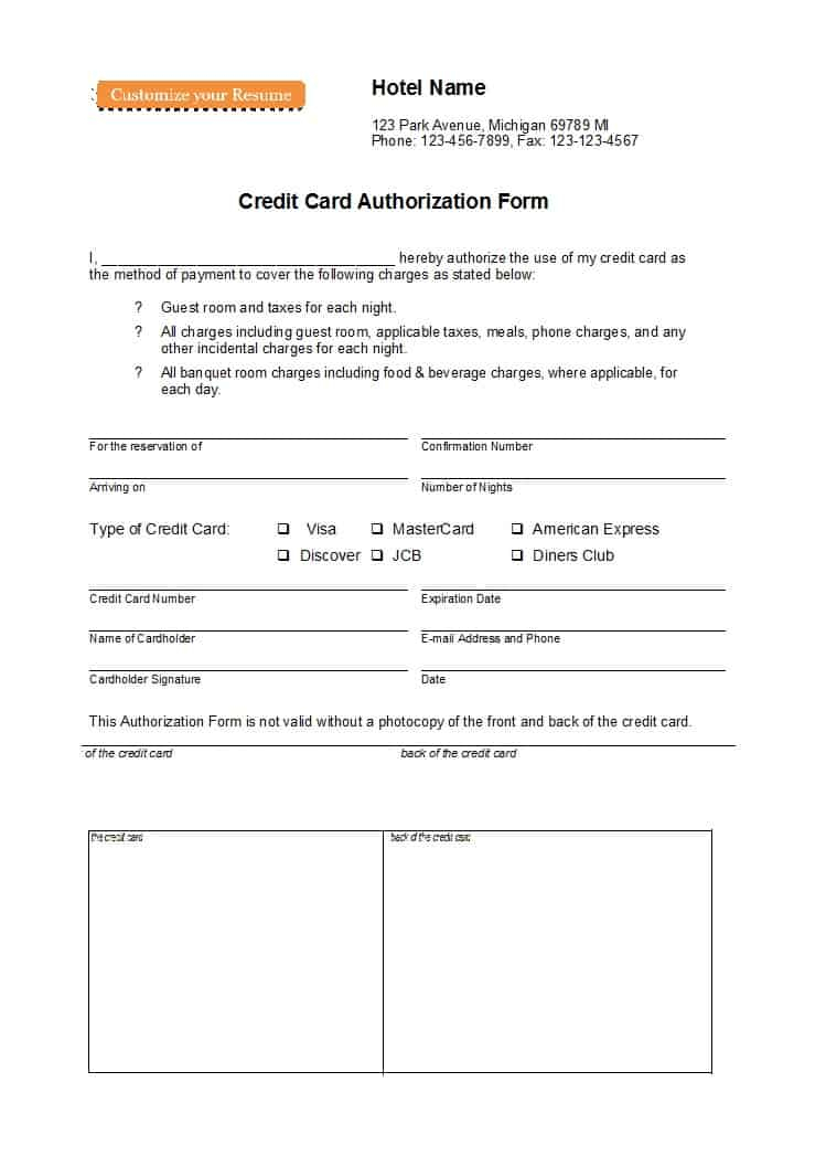 41 Credit Card Authorization Forms Templates {Ready To Use} With Regard To Credit Card On File Form Templates