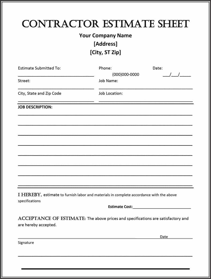 44 Free Estimate Template Forms [Construction, Repair Intended For Blank Estimate Form Template