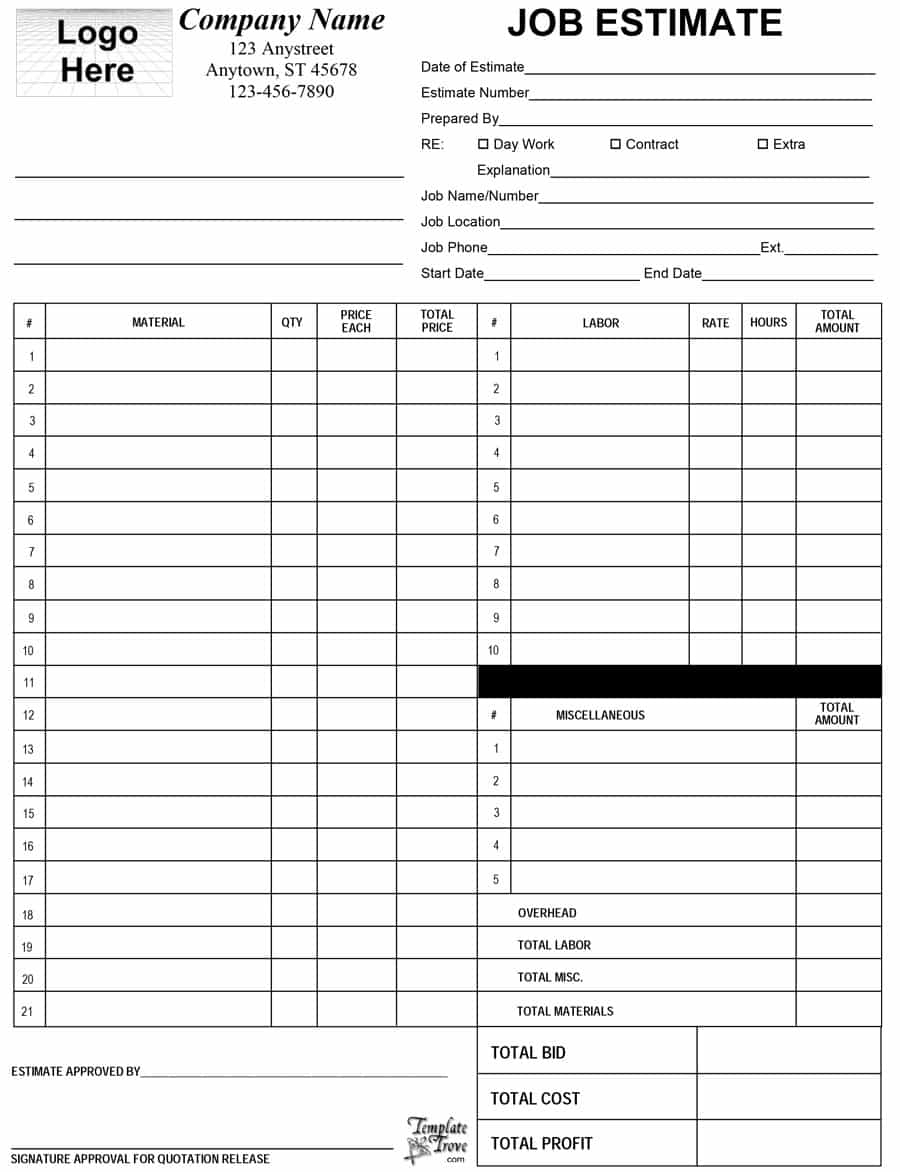 44 Free Estimate Template Forms [Construction, Repair Intended For Work Estimate Template Word
