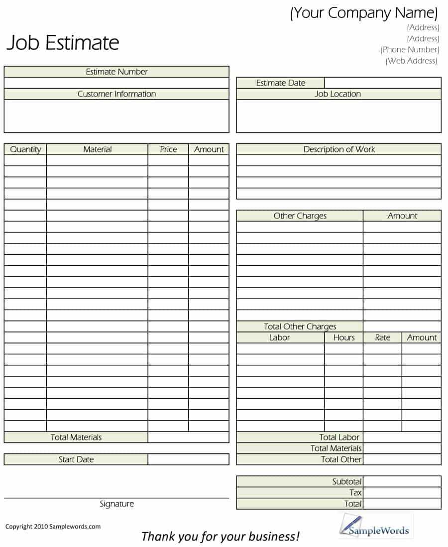 44 Free Estimate Template Forms [Construction, Repair With Blank Estimate Form Template