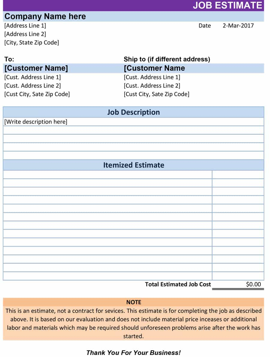 44 Free Estimate Template Forms [Construction, Repair With Regard To Work Estimate Template Word