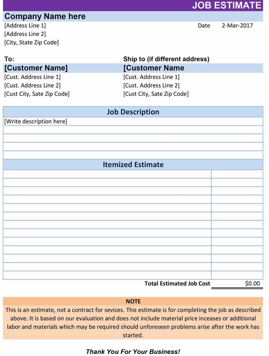 44 Free Estimate Template Forms Construction Repair With Regard To 