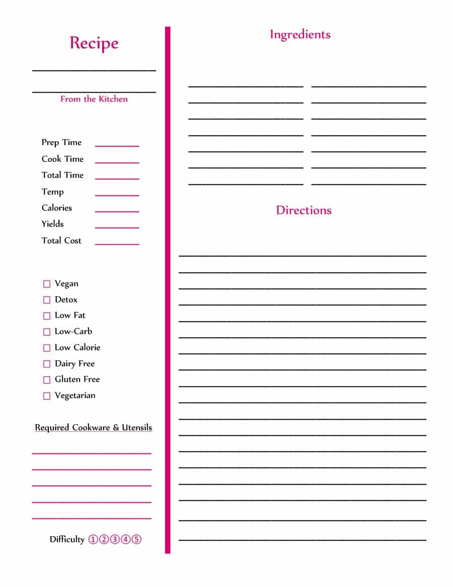 44 Perfect Cookbook Templates [+Recipe Book & Recipe Cards] With Regard To Full Page Recipe Template For Word