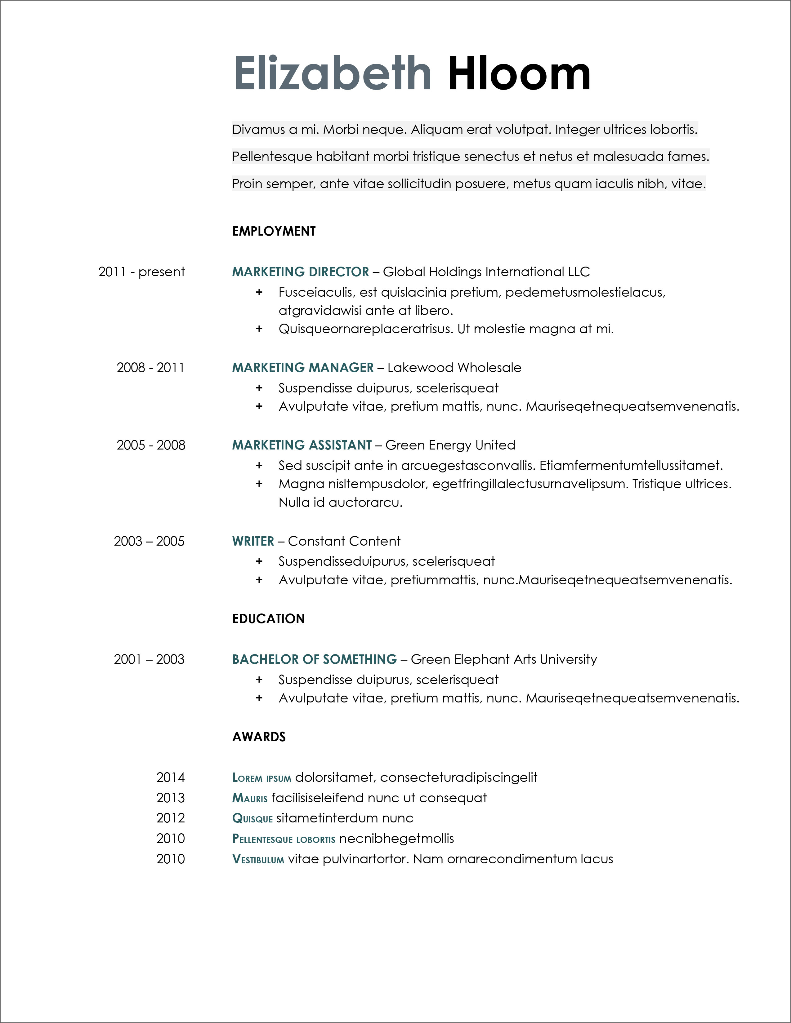 45 Free Modern Resume / Cv Templates – Minimalist, Simple Inside Google Word Document Templates