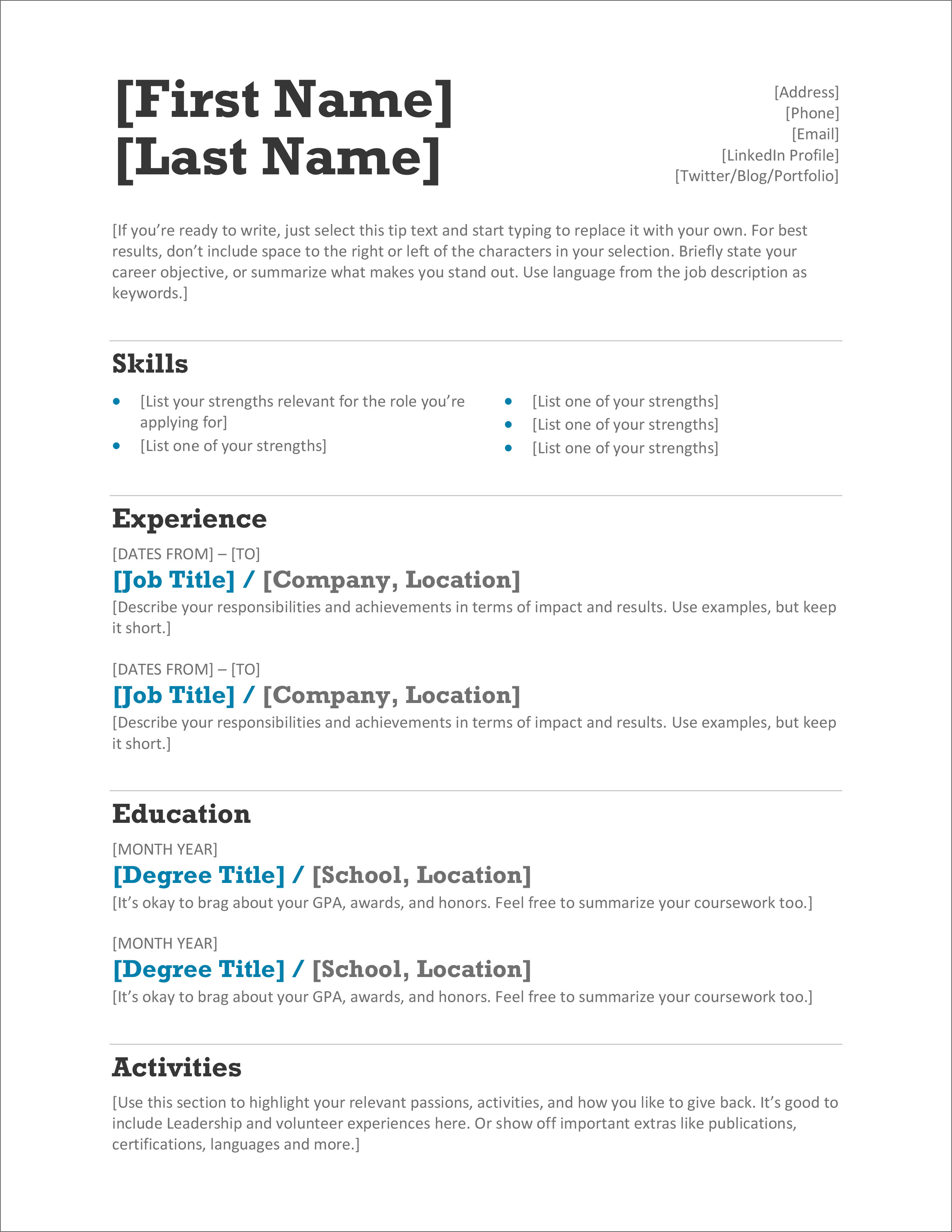 45 Free Modern Resume / Cv Templates – Minimalist, Simple With How To Make A Cv Template On Microsoft Word