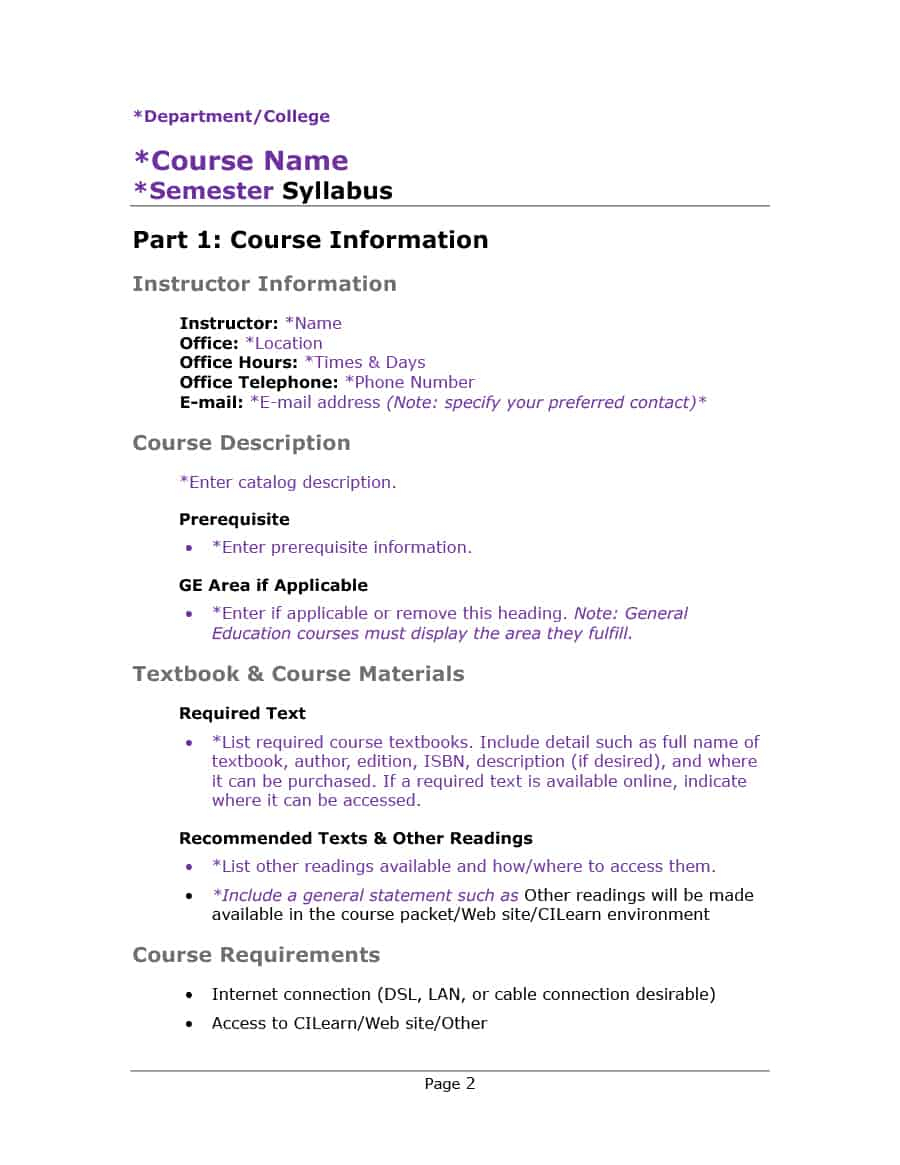 47 Editable Syllabus Templates (Course Syllabus) ᐅ Template Lab Intended For Blank Syllabus Template