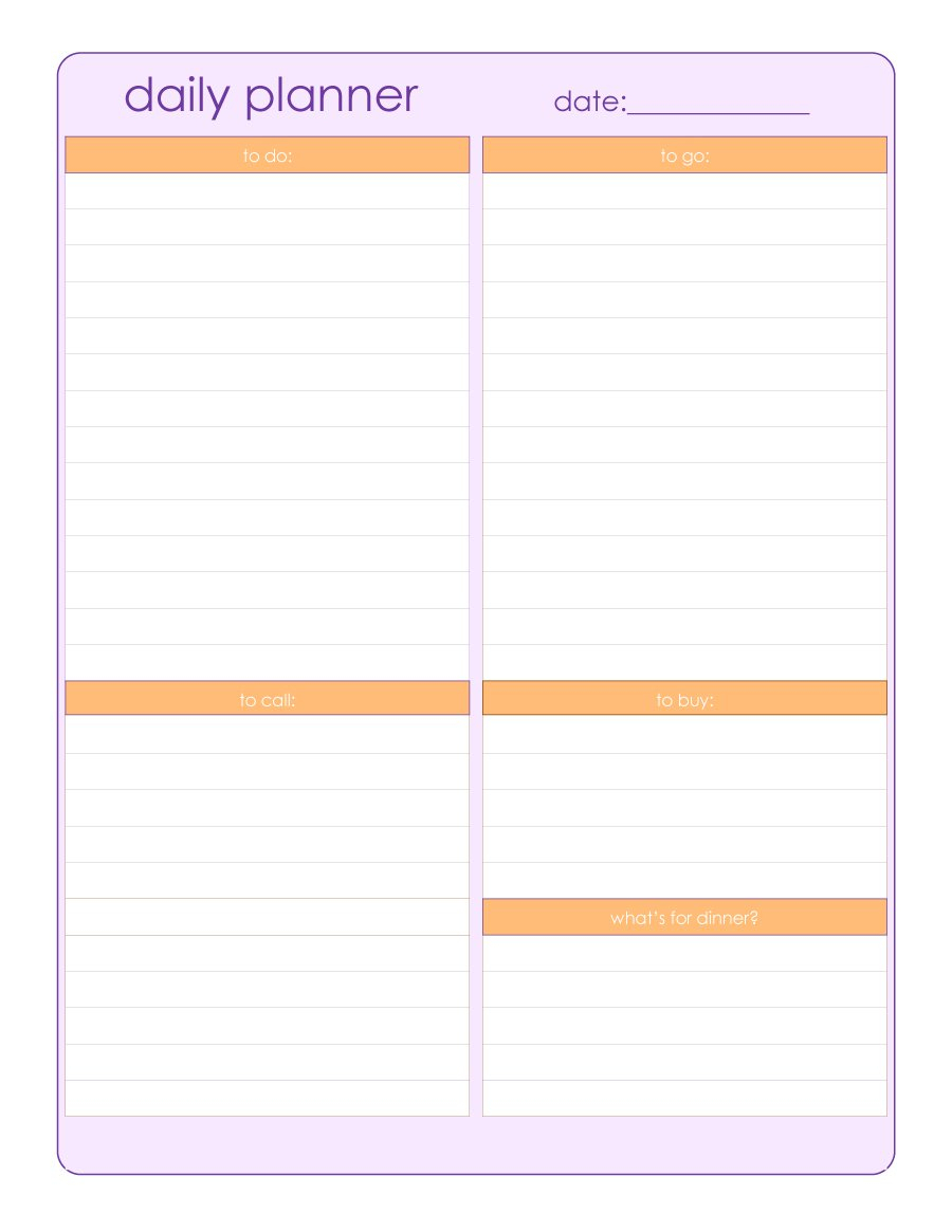 47 Printable Daily Planner Templates (Free In Word/excel/pdf) With Printable Blank Daily Schedule Template