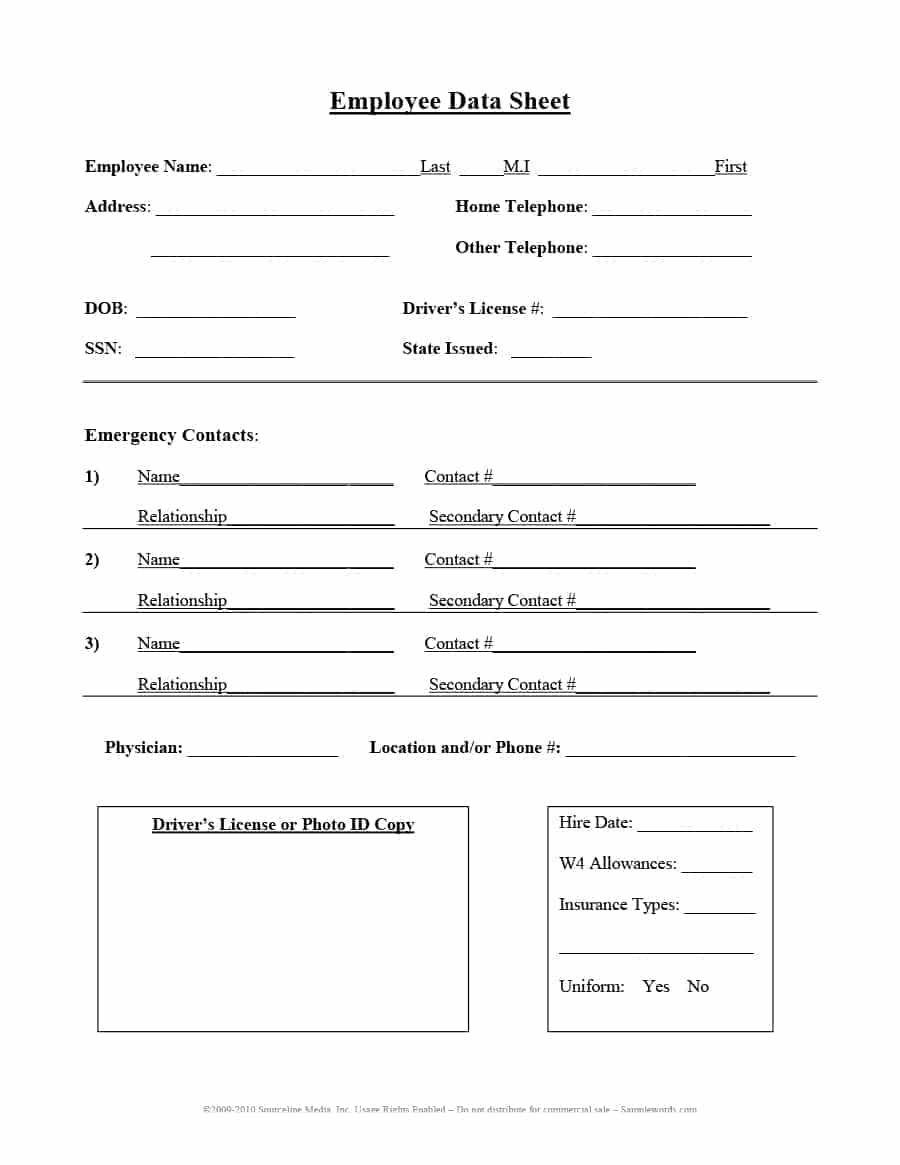 47 Printable Employee Information Forms (Personnel For Student Information Card Template
