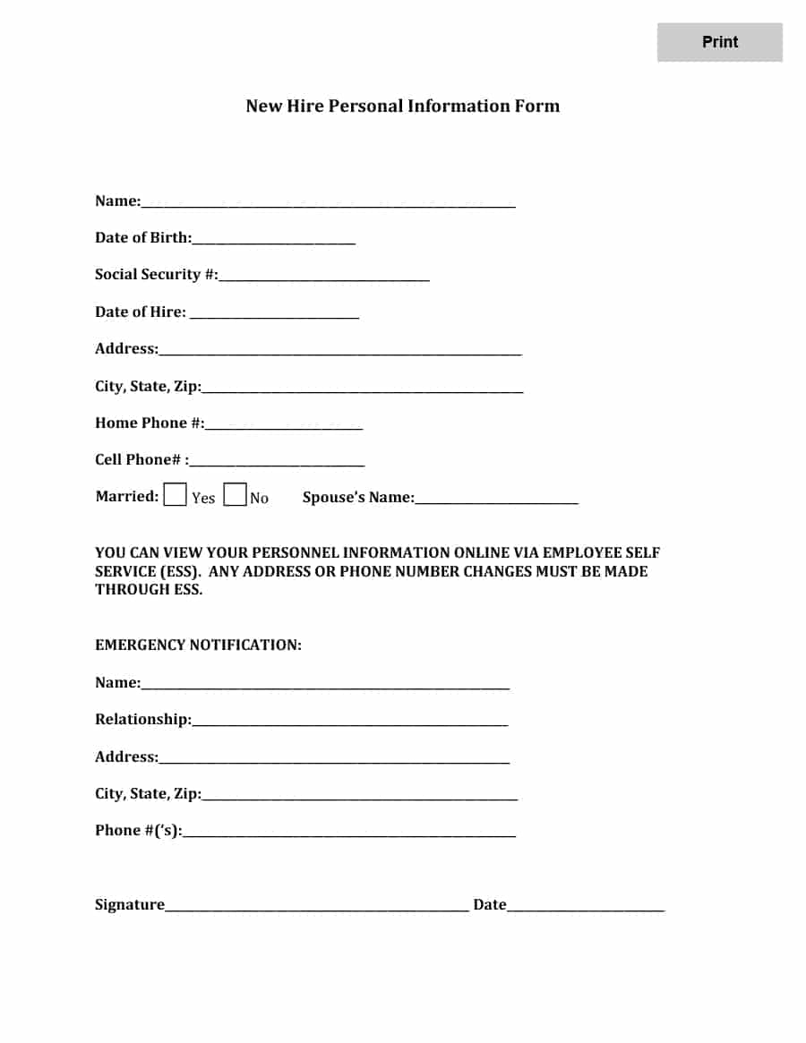 47 Printable Employee Information Forms (Personnel With Regard To Emergency Contact Card Template