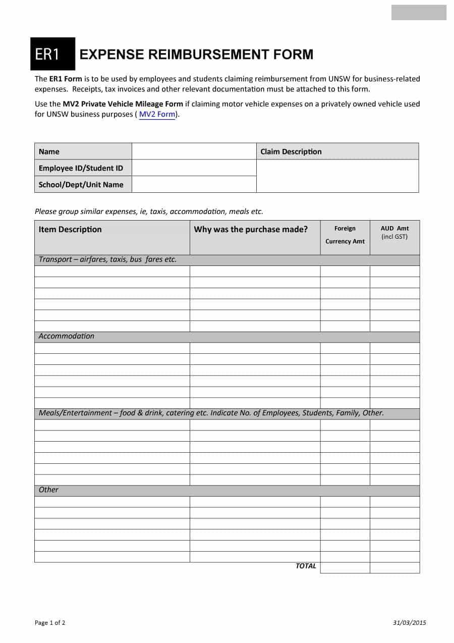 47 Reimbursement Form Templates [Mileage, Expense, Vsp] For Reimbursement Form Template Word