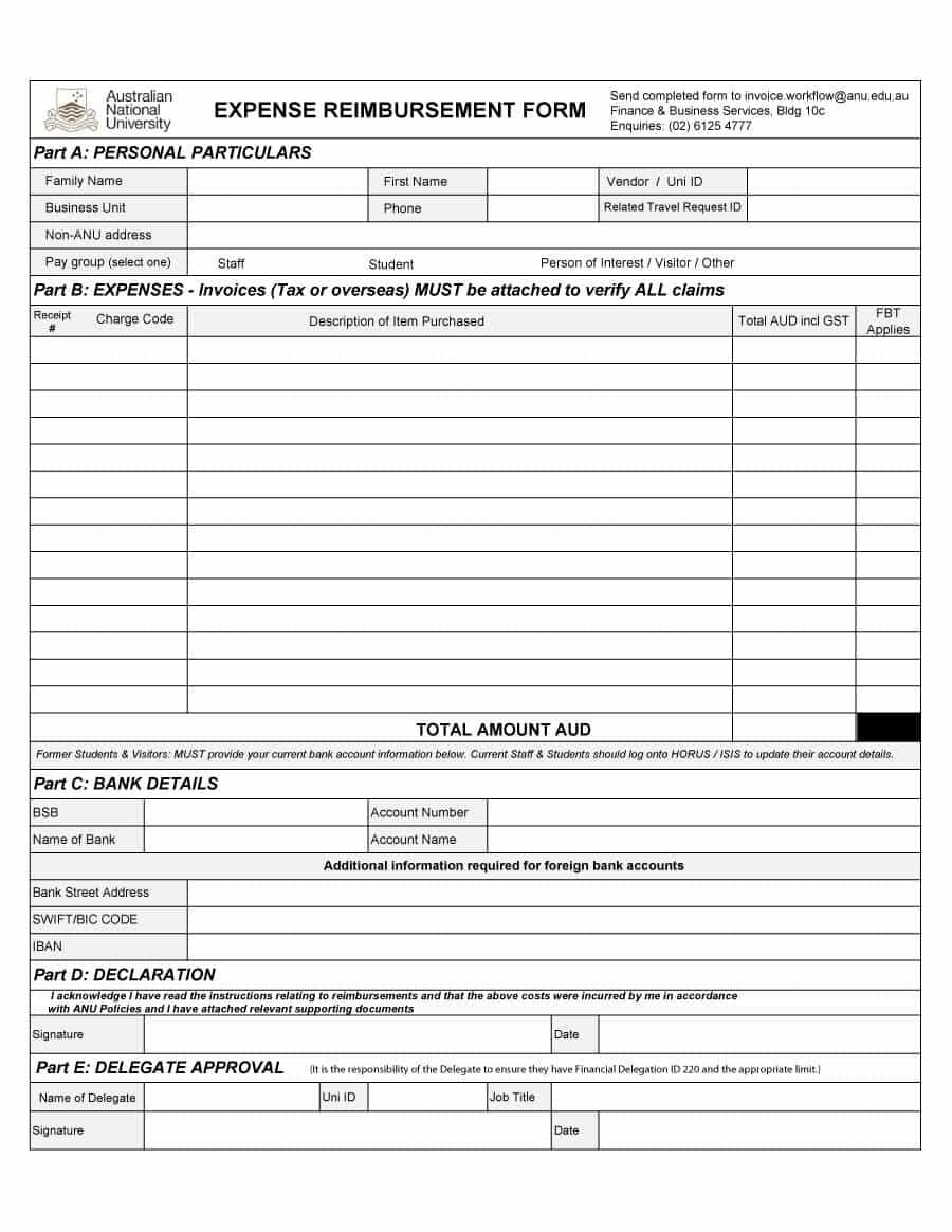 47 Reimbursement Form Templates [Mileage, Expense, Vsp] For Reimbursement Form Template Word