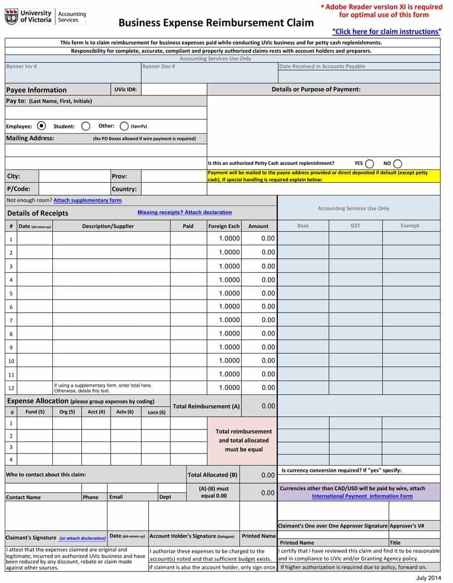 47 Reimbursement Form Templates [Mileage, Expense, Vsp] Pertaining To Reimbursement Form Template Word