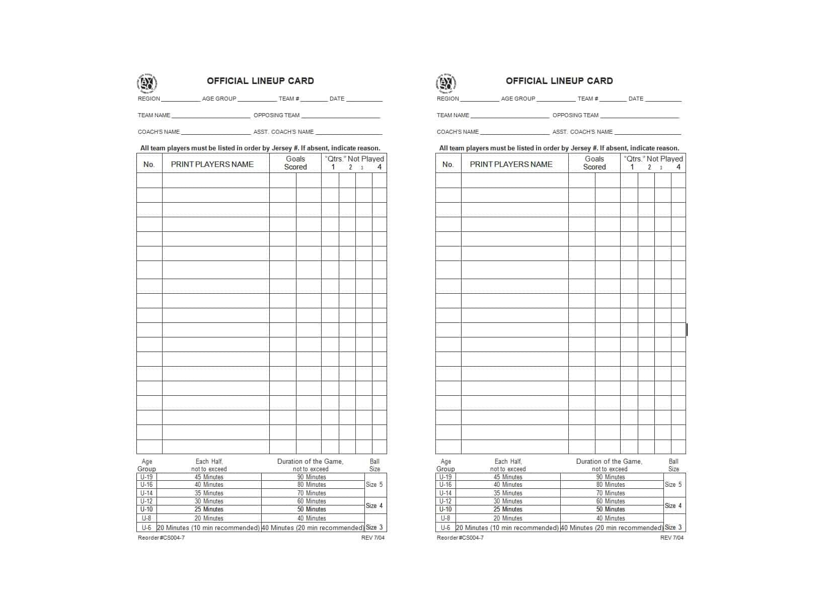 49 Printable Soccer Roster Templates (Soccer Lineup Sheets) ᐅ For Soccer Referee Game Card Template
