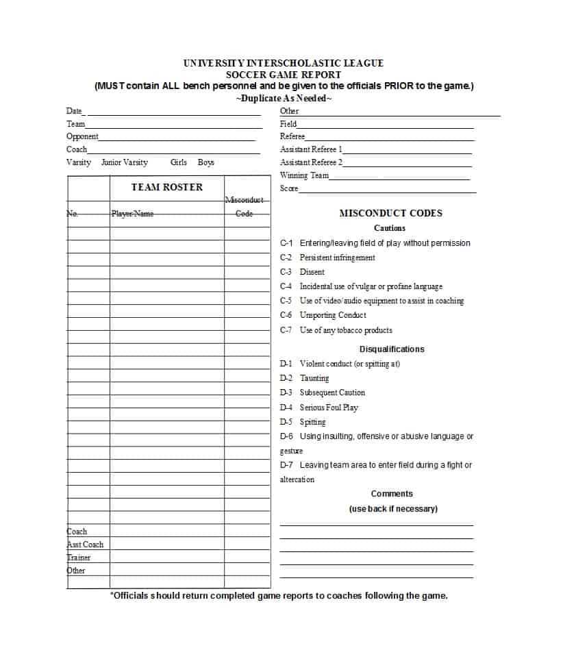 49 Printable Soccer Roster Templates (Soccer Lineup Sheets) ᐅ Regarding Soccer Report Card Template