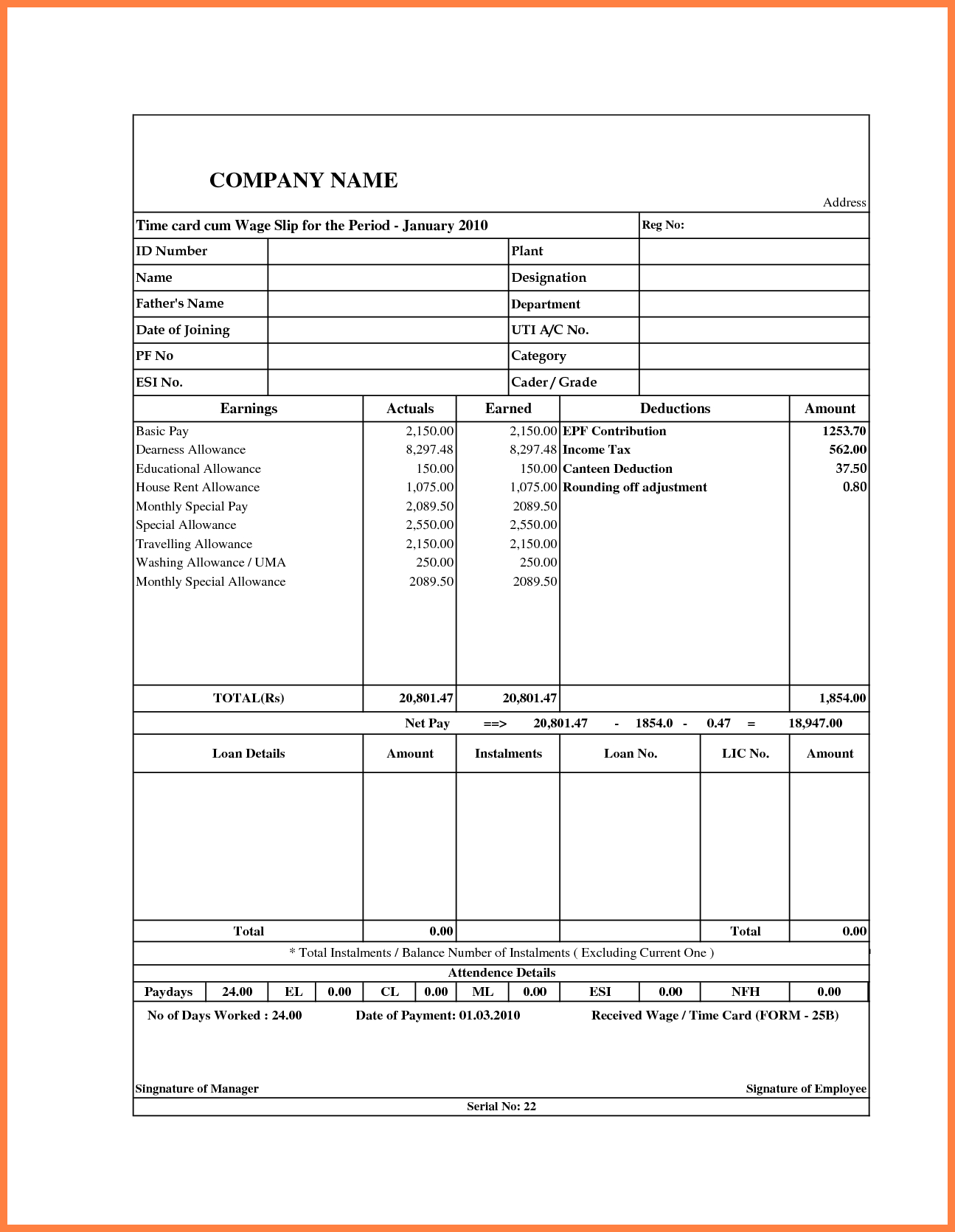 5 Basic Payslip Template Word Salary Slip Basic Payslip In Blank Payslip Template