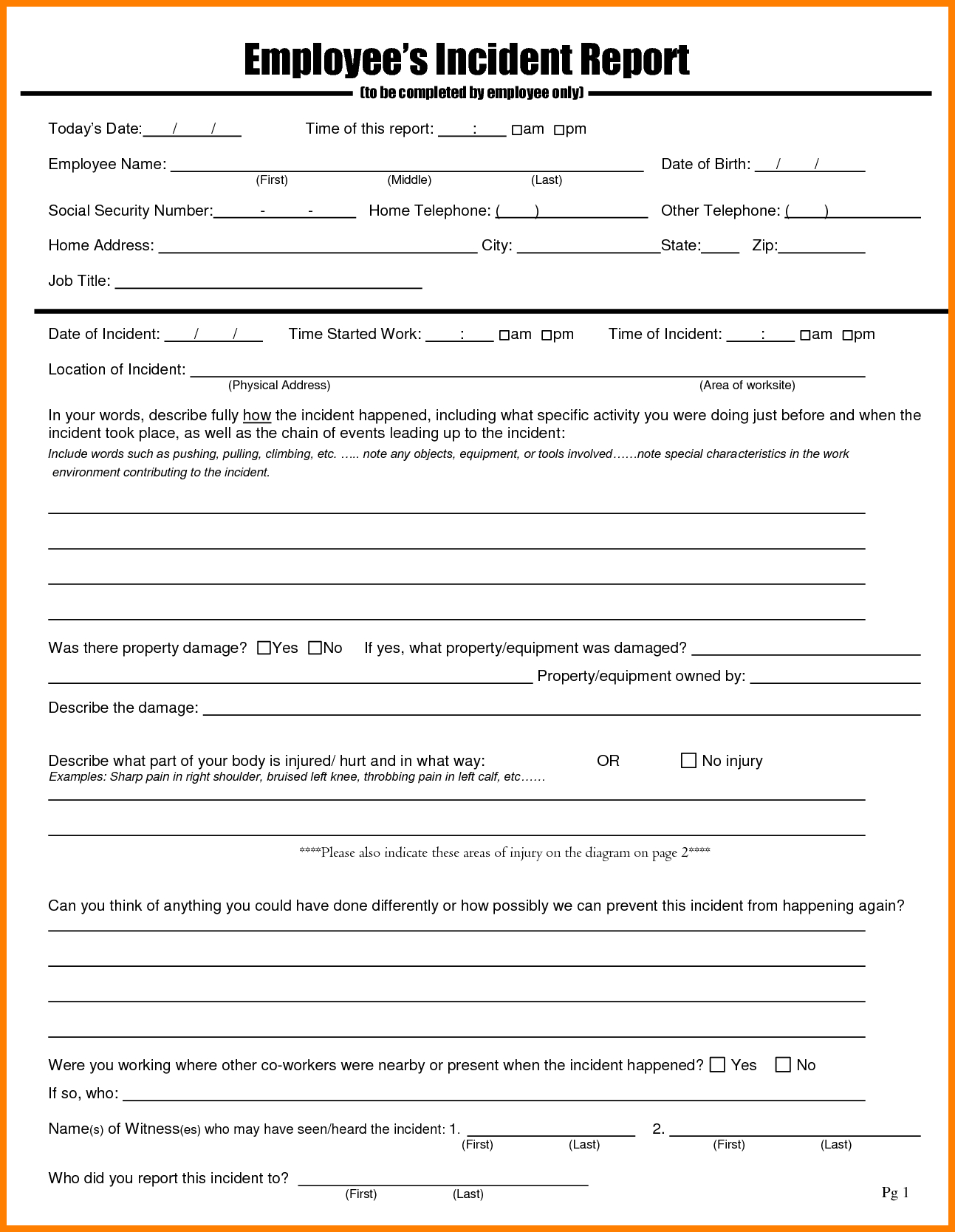 5+ Employee Incident Report Template | This Is Charlietrotter For Employee Incident Report Templates