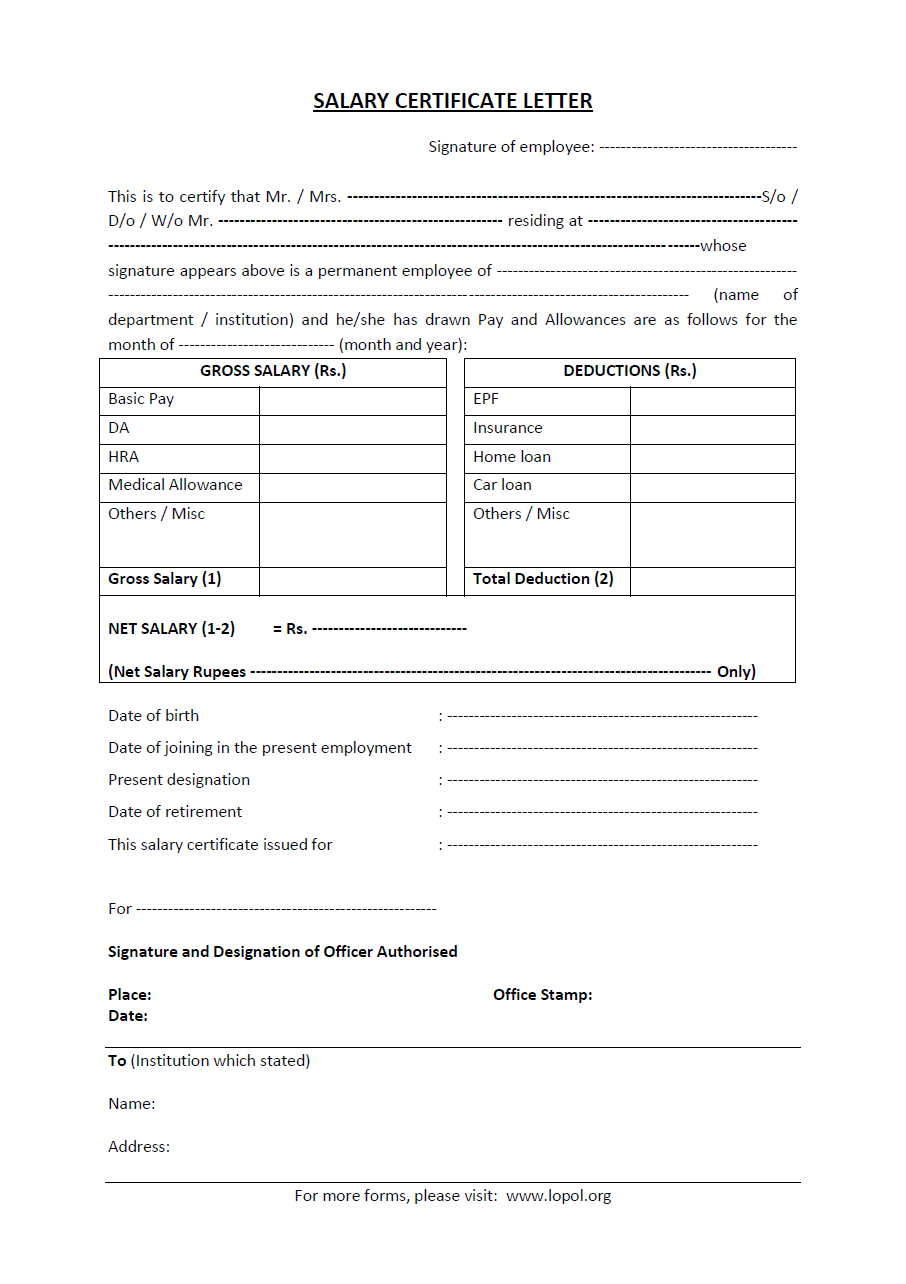 5+ Salary Certificate Templates For Employer – Pdf, Doc In Certificate Of Payment Template