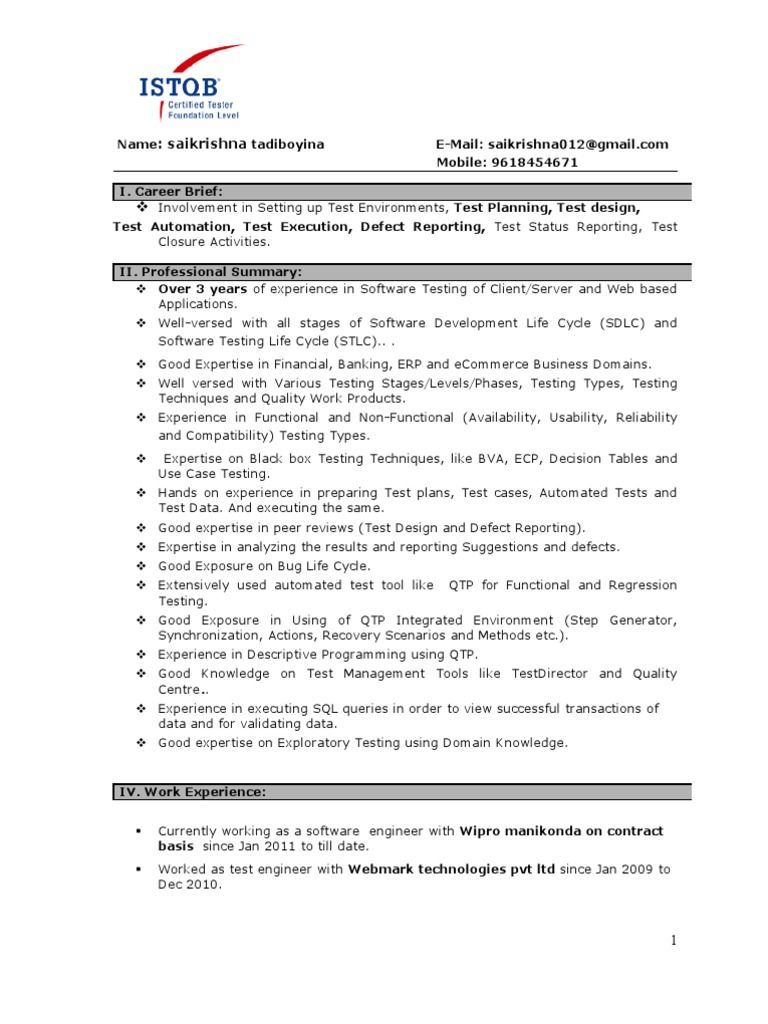 5 Years Testing Experience Resume Format | Resume Format For Test Closure Report Template