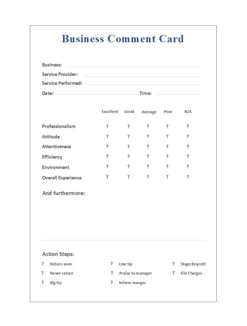 50 Printable Comment Card & Feedback Form Templates ᐅ In Survey Card Template