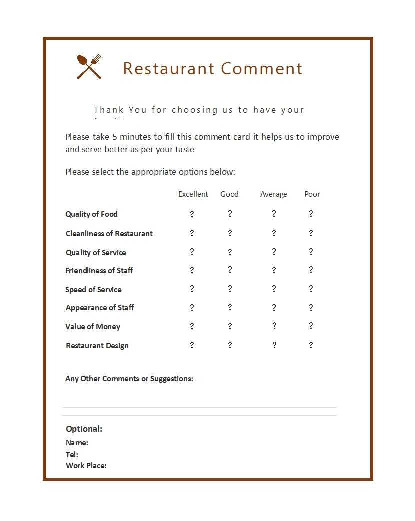 50 Printable Comment Card & Feedback Form Templates ᐅ Inside Comment Cards Template