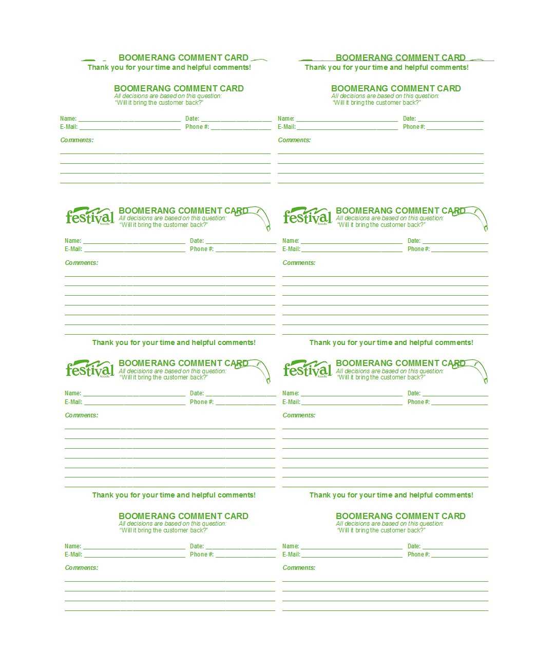 50 Printable Comment Card & Feedback Form Templates ᐅ Pertaining To Customer Information Card Template