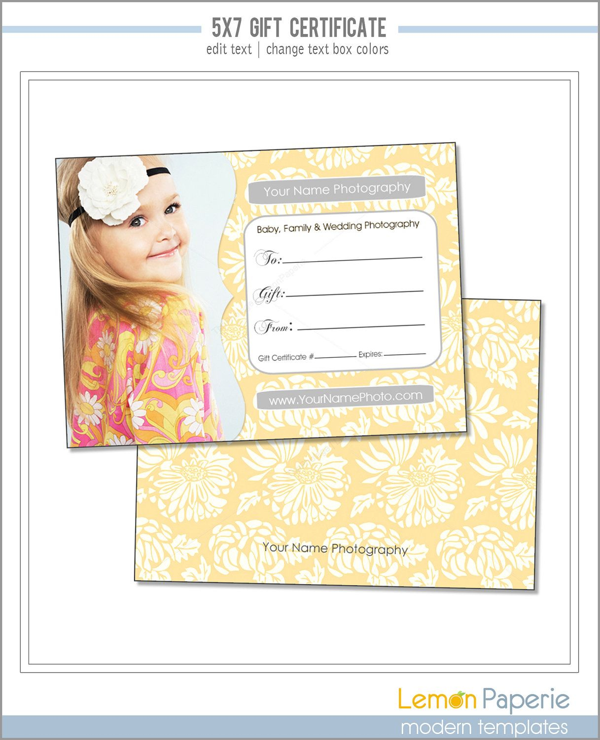 5X7 And 4X6 Gift Certificate Template, Fresh Blossoms, Psd For Gift Certificate Template Photoshop