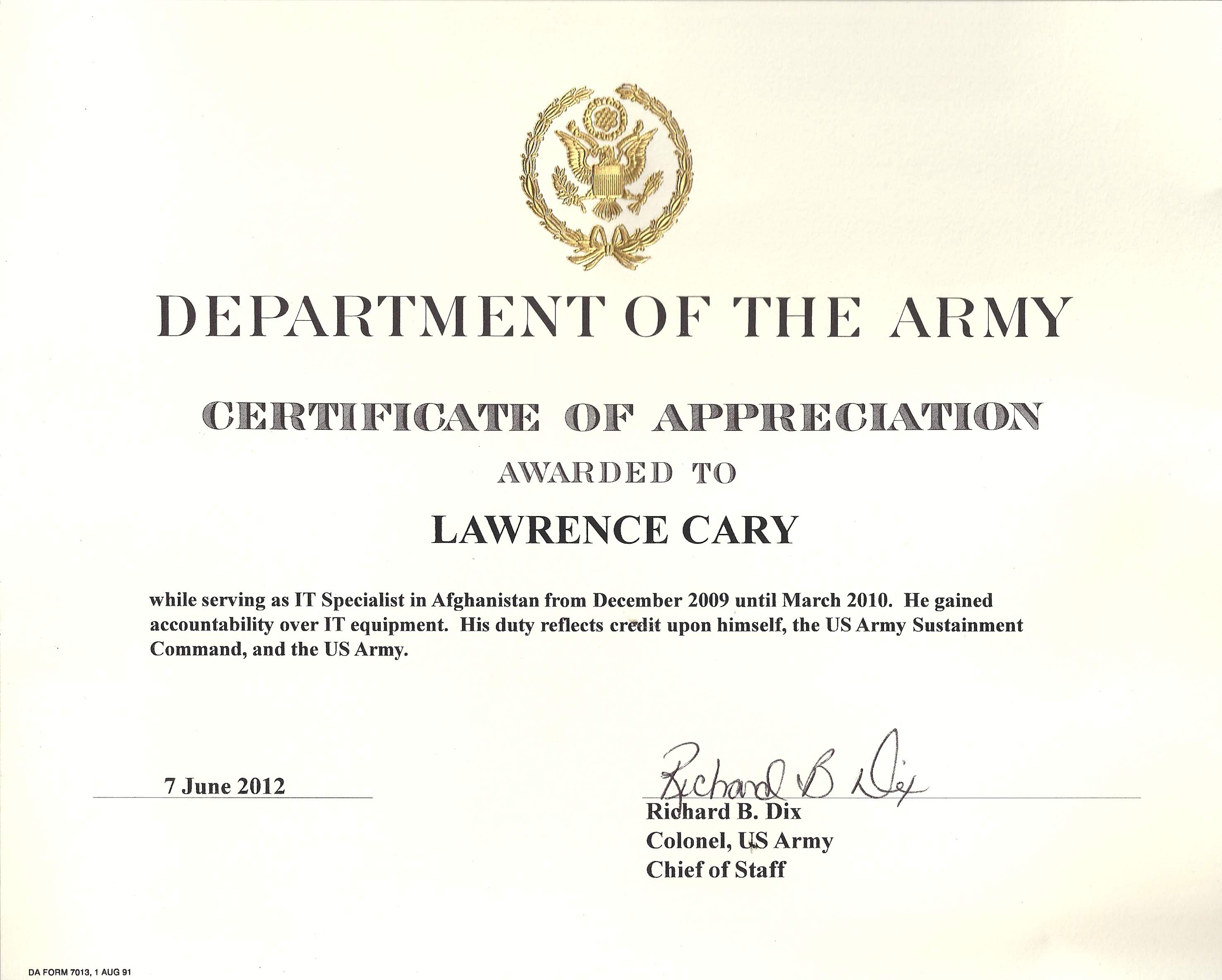 6+ Army Appreciation Certificate Templates - Pdf, Docx Throughout Certificate Of Achievement Army Template